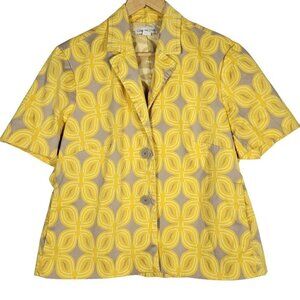 Coldwater Creek Women's La Playa Yellow Floral Short Sleeve Jacket Size 16